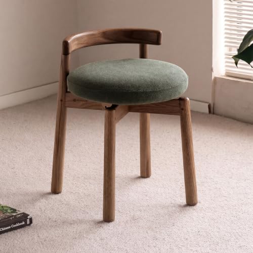 Ash Wood Low-Back Vanity Stool, Walnut Green – Variation of THIS listing