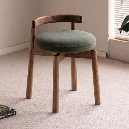 Ash Wood Low-Back Vanity Stool, Walnut Green – Variation of THIS listing