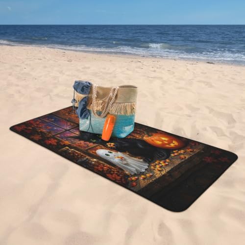 Cute Halloween Cat Bath Towel - Absorbent Coral Fleece, 27 x 55 Inches - One Size