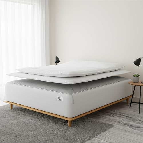 Deep Pocket Cotton Fitted Sheet with Zip-On Top Sheets - 400TC White Twin XL