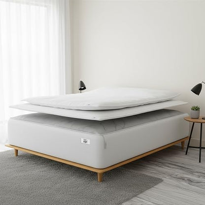 Deep Pocket Cotton Fitted Sheet with Zip-On Top Sheets - 400TC White Twin XL
