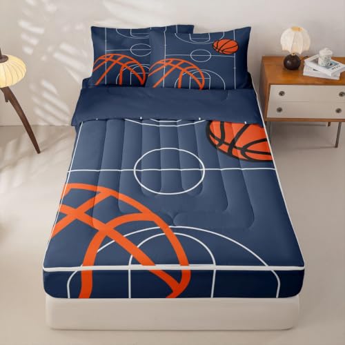 Feelyou Kids Basketball Zipper Bedding Set Twin Size Dark Blue 56