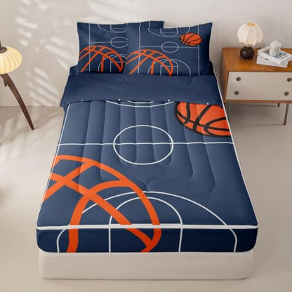 Feelyou Kids Basketball Zipper Bedding Set Twin Size Dark Blue 56