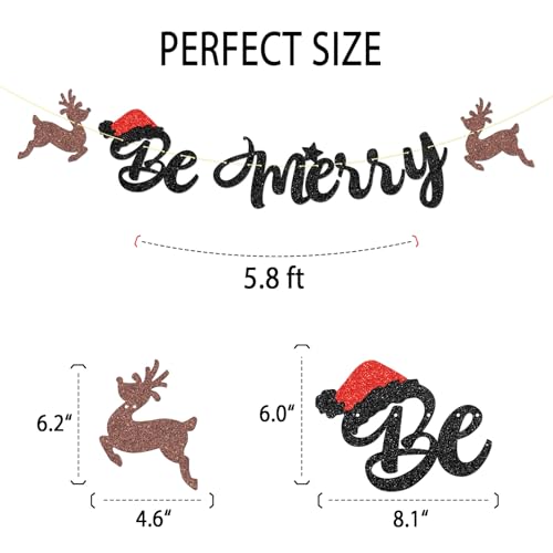 Festive Merry Christmas Banner with Glitter Elk and Tree Sign for Holiday Decor