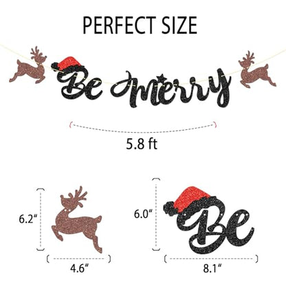 Festive Merry Christmas Banner with Glitter Elk and Tree Sign for Holiday Decor