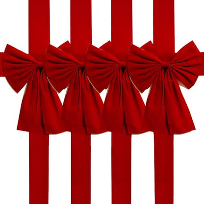 Christmas Door Ribbon Bow Set - Large Red Holiday Decoration, 4 Pieces