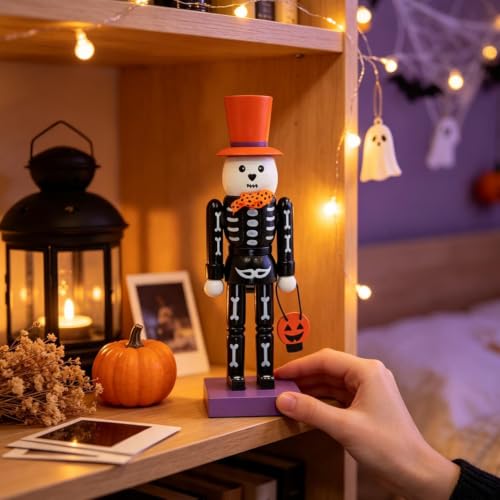 Halloween Skeleton Nutcracker Statue - Spooky 10in Wooden Holiday Decor