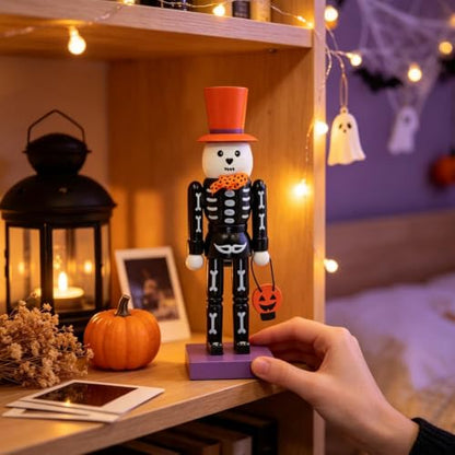 Halloween Skeleton Nutcracker Statue - Spooky 10in Wooden Holiday Decor