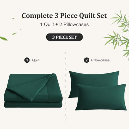 Twin Cooling Comforter Set - Green Rayon Bamboo Blend Lightweight Bedding