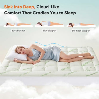 Twin Size Bamboo Rayon Mattress Topper with Deep Pocket Fit