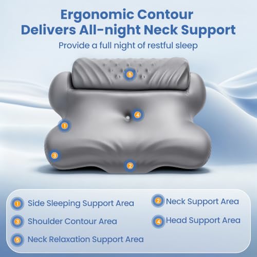 Kurcodw Grey Cervical Pillow for Neck Pain Relief & Side Sleepers 2-in-1 Support