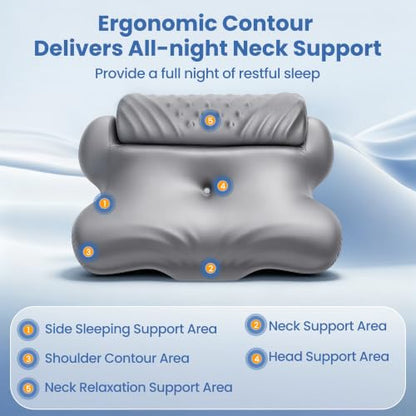 Kurcodw Grey Cervical Pillow for Neck Pain Relief & Side Sleepers 2-in-1 Support