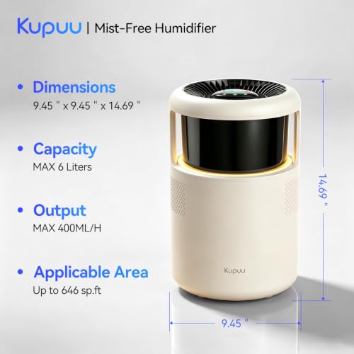 Large 6L Evaporative Humidifier for Bedroom & Nursery, No White Dust, Quiet Sleep Mode