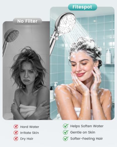 Chrome Filtered Shower Head with Handheld 7 Mode Water Softening System