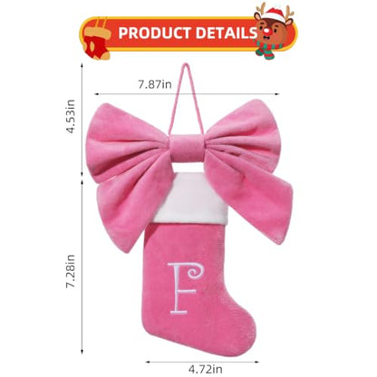 Mini Pink Velvet Christmas Stocking with Bow & Embroidered Monogram - Pink-A