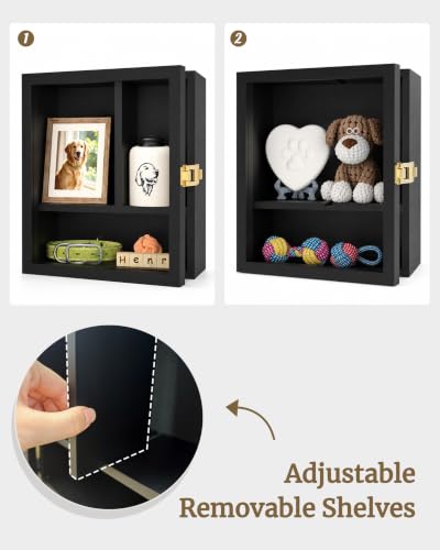 Black 11x9 Inch Pet Memorial Shadow Box with Shelves & Pin-Back Board