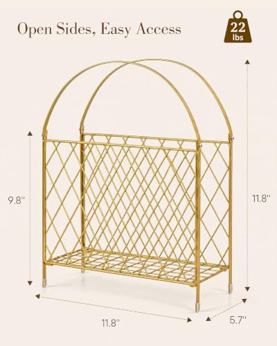 Gold Metal Magazine Holder & Storage Basket - Modern Home Organizer