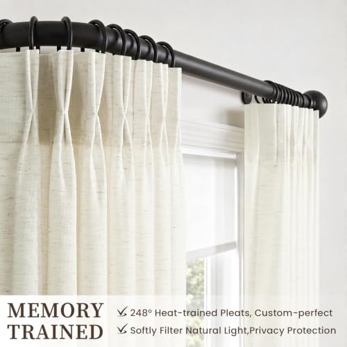 Pinch Pleated Linen Blend Curtains - 40x84 Natural Textured Home Drapes