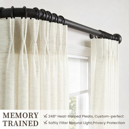 Pinch Pleated Linen Blend Curtains - 40x84 Natural Textured Home Drapes