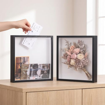 Travel Memory Shadow Box Frame 11.4x11.4 Inch Black with Top Slot for Tickets