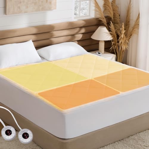 Queen Heated Mattress Pad with 4 Zones & Memory Function - Bed Warmer
