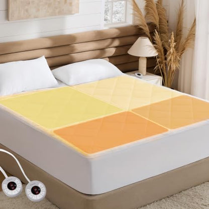 Queen Heated Mattress Pad with 4 Zones & Memory Function - Bed Warmer