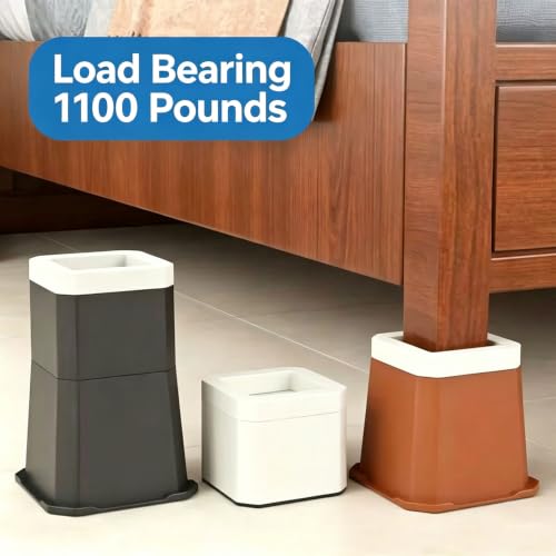 3.1 Inch Bed Risers Black Square Furniture Risers for 1100 lbs - 4 Pack