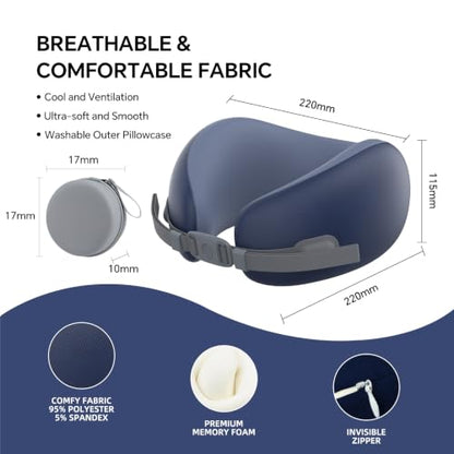 Travel Neck Pillow Memory Foam U Shape Blue - Portable Support for Flight & Car