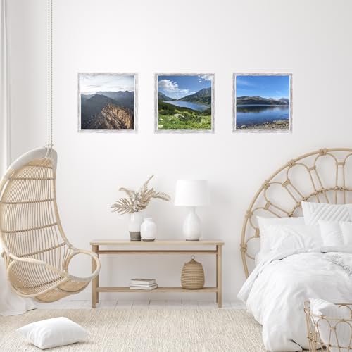 JCJMY 7x7 Picture Frame Rustic White for Wall Hanging or Tabletop, Wall Mounting Horizontally or Vertically, 7 x 7 Square Wall Gallery Poster Photo Frame with Shatter Resistant Plexiglass, Rustic White