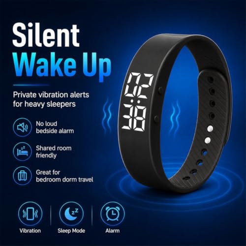 Multi Side-Button Vibrating Alarm Wristband Clock for Heavy Sleepers Waterproof