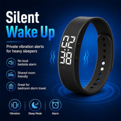 Multi Side-Button Vibrating Alarm Wristband Clock for Heavy Sleepers Waterproof