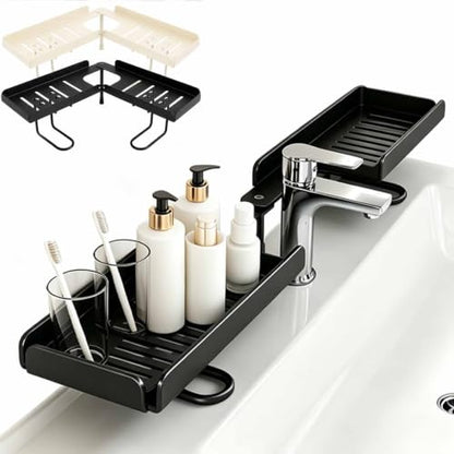 Foldable Over-Faucet Shelf Organizer Black Large - No Tools Needed