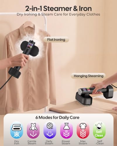 Travel Garment Steamer & Iron - 2-in-1 Handheld Clothes Steamer Black