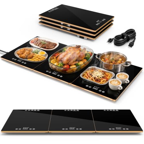 FYY Electric Warming Tray 3-Panel Food Warmer Black & Gold 32.76" x 15.6"
