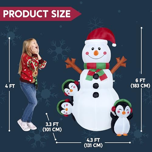 6 Ft Christmas Snowman Inflatable with Built-In LED Lights for Outdoor Decor