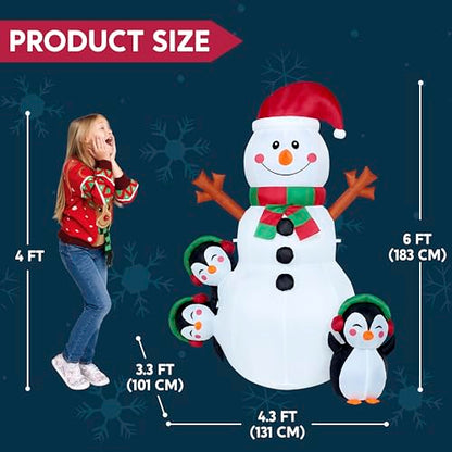 6 Ft Christmas Snowman Inflatable with Built-In LED Lights for Outdoor Decor