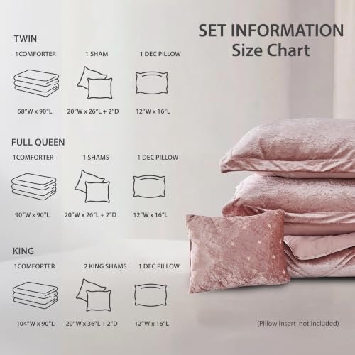 Queen Velvet Comforter Set with Diamond Quilting & Decorative Pillow - Blush