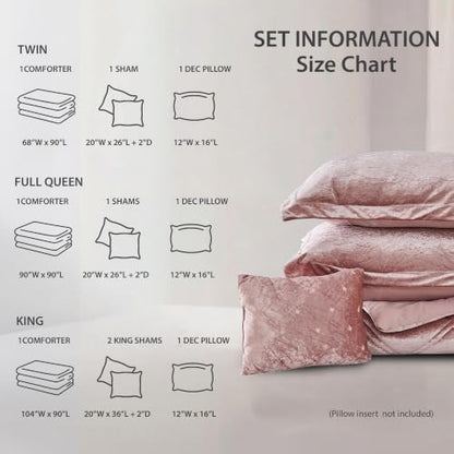 Queen Velvet Comforter Set with Diamond Quilting & Decorative Pillow - Blush