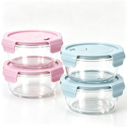 Blue Glass Meal Prep Containers 4 Pack - Leakproof, Airtight, 12oz