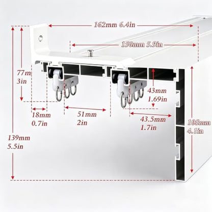 Side-Mount Wall Mount Curtain Pelmet with Double Track 3-in-1 Hidden Box Cover - 1.6m / 5.2ft