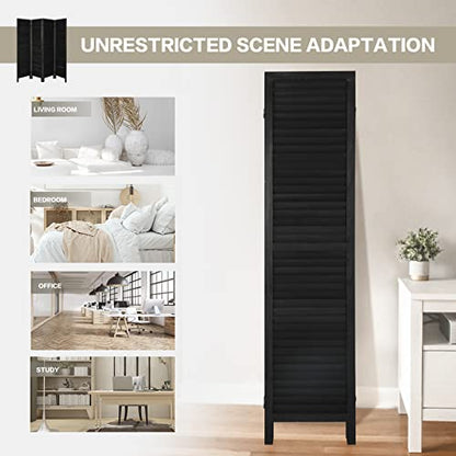 Freestanding Louvered Wood Room Divider - Foldable Multi-Panel Privacy Screen