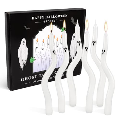 Halloween Ghost Candle Set - White Taper Candles for Centerpieces & Decorations