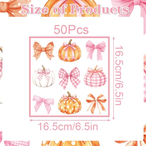 Fall Pumpkin Napkins Set - 50 Pink Watercolor Bows & Pumpkins
