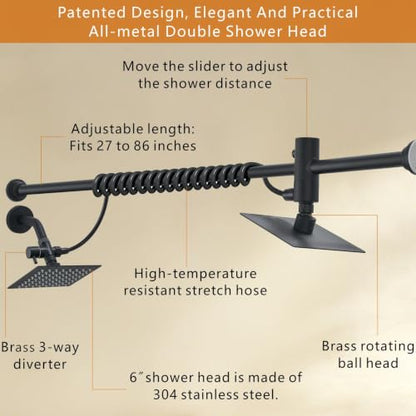 Voolan Dual Shower Head Set for Couples, High Pressure Rain Square Matte Black