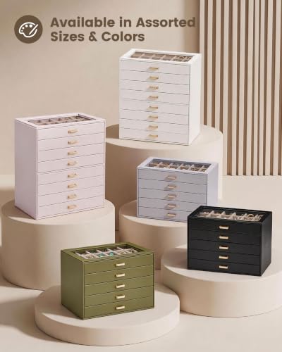Lolalet Earring Organizer Jewelry Box with Clear Lid - Beige, 5 Layers