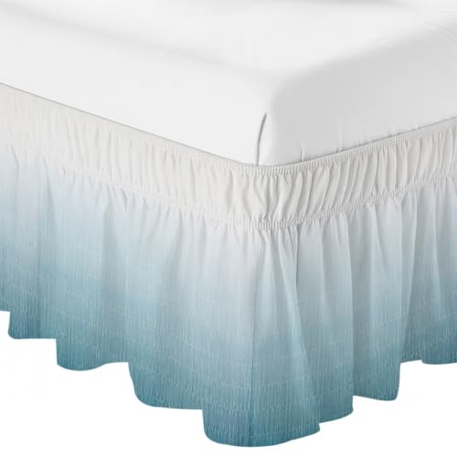Blue Ombre Queen Bed Skirt 16 Inch Drop Elastic Wrap-Around Dust Ruffle Ocean Blue