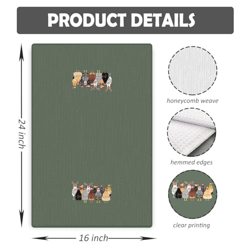 Christmas Farmhouse Chicken Kitchen Towels - Farmhouse Chicken Dish Towels, Lady Mom & Chicken Lovers Gift, 16x24 Inches - A18