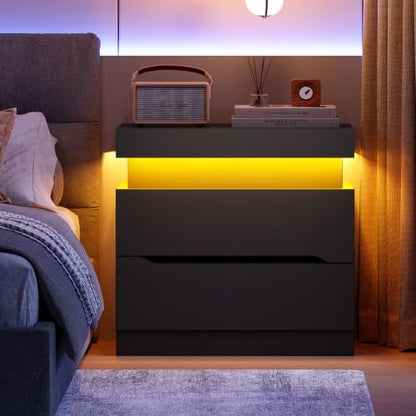 Nightstand with 2 Drawers and App‑Controlled RGB LED Light – Hidden Storage