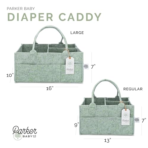 Parker Baby Diaper Caddy - Nursery Storage Bin and Car Organizer for Diapers and Baby Wipes - Sage Green, Large