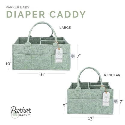 Parker Baby Diaper Caddy - Nursery Storage Bin and Car Organizer for Diapers and Baby Wipes - Sage Green, Large